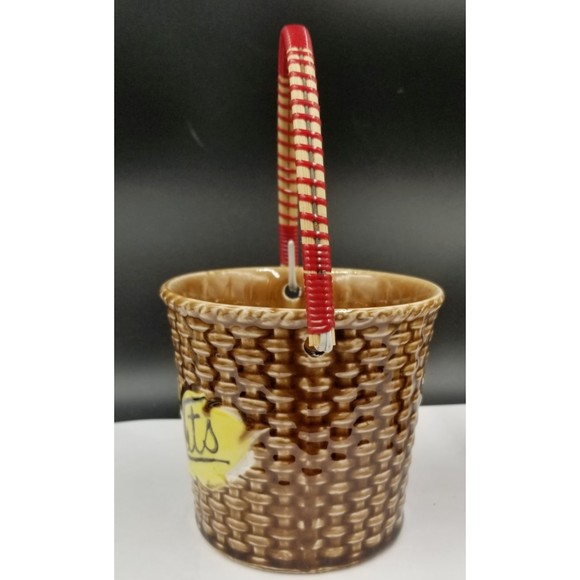Vintage Lipper & Mann Peanuts MCM Handled Ceramic Basket Bucket NOS - Picture 3 of 9